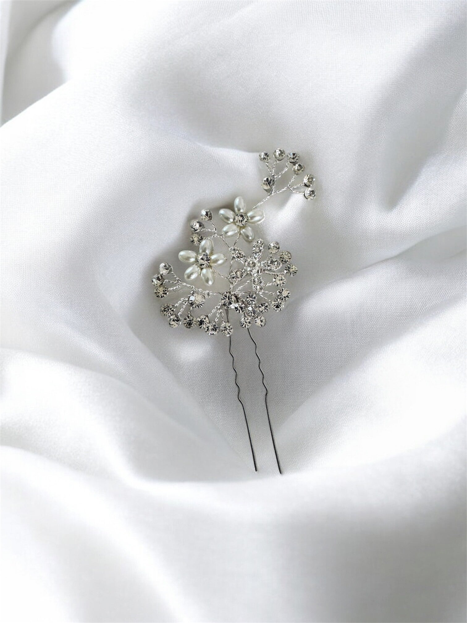 Pic Floral Argent & Perles