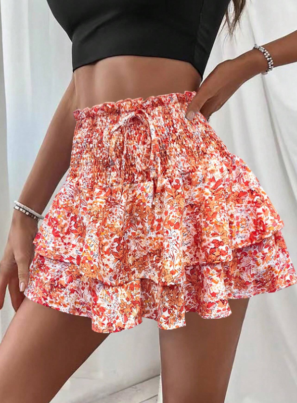 Casual Rok met Cashewnotenprint en Ruches