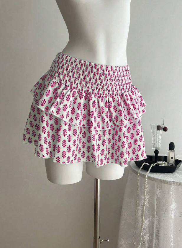 Bloemenprint Rok met Geplooide Zoom