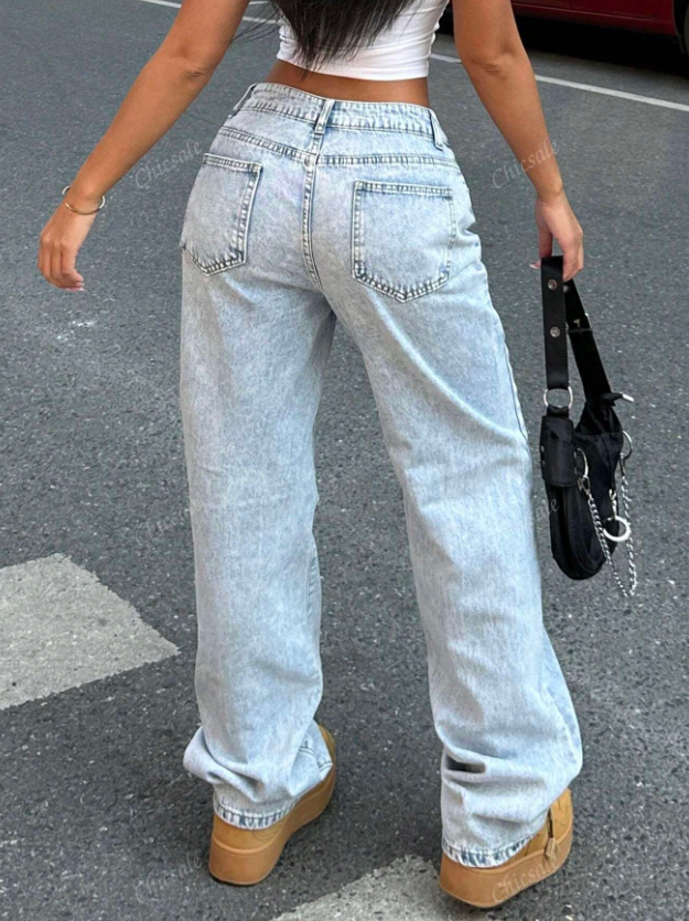Dames Casual Lichte Wijde Denim Jeans