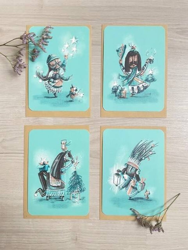 ROS BEIAARD COLLECTIE: set van 4 KERSTkaarten