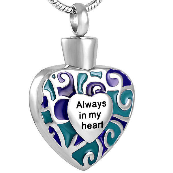 Asbedel, samen met ketting, ashanger met tekst: Always in my heart