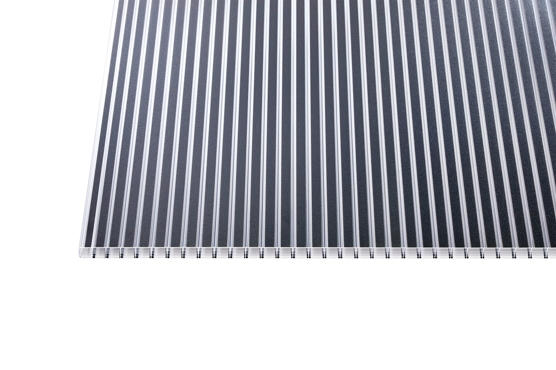 Polycarbonat Hohlkammerplatte gestreift 16 mm, in klar/weiß u. klar/anthrazit