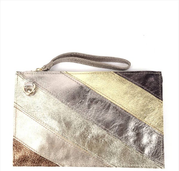 Lederen clutch | schouder tas - nude matallic