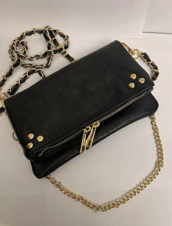 Metallic tas echt leer - zwart