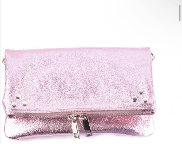 Metallic tas echt Leer- lichtroze