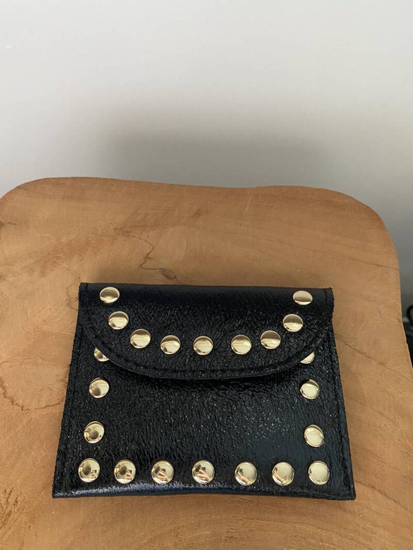 Portemonnee mini echt leer - zwart