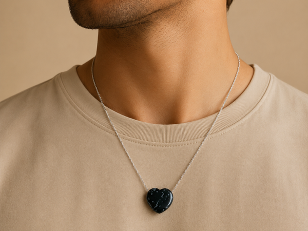 Hanger doorboord hart Sneeuwvlok Obsidiaan met ketting