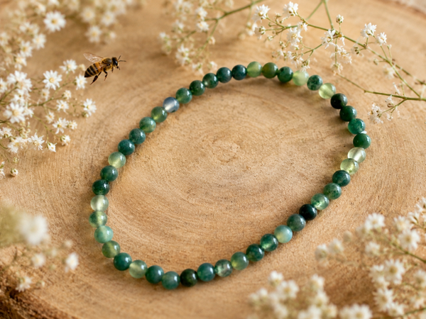 Kogel Armband 4mm Mos Agaat Edelsteen