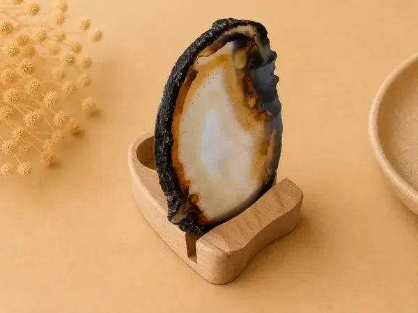 Waxinehouder hout met Agaatschijf