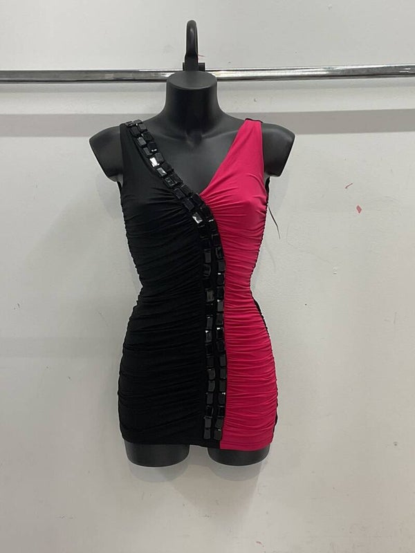 Vestito bicolore con diamanti neri