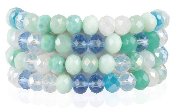Faceted Glass Bracelets 8mm - Set 4pcs Blue