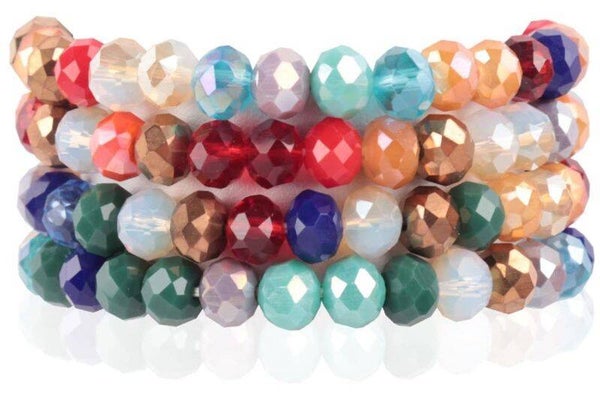 Faceted Glass Bracelets 8mm - Set 4pcs Multi dark