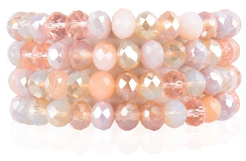 Faceted Glass Bracelets 8mm - Set 4pcs Pink