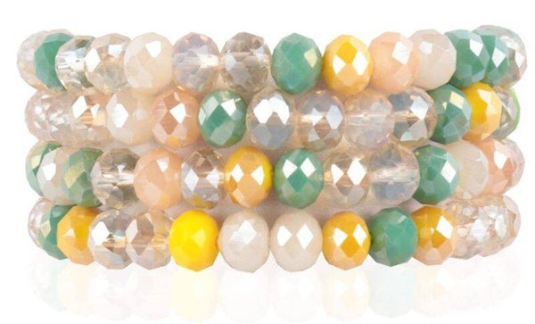 Faceted Glass Bracelets 8mm - Set 4pcs Multi