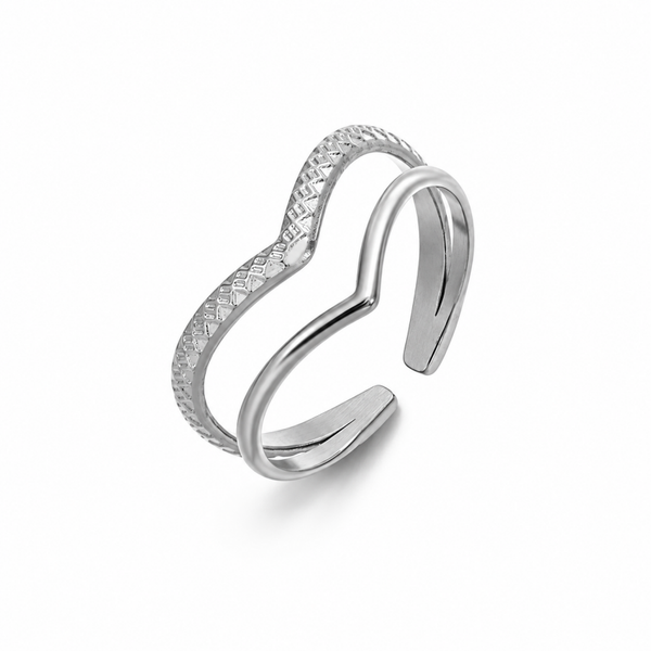 Dubbellaagse V-Vormige Open Ring zilver