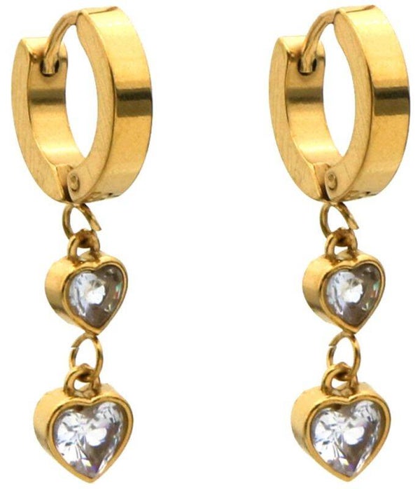S. Steel Earrings Hearts Crystal