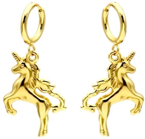 S. Steel Earrings Unicorn Goud