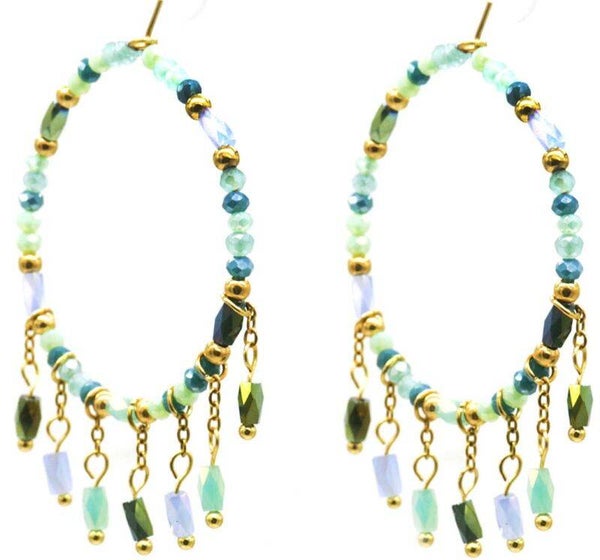 S. Steel Glassbead Earrings Blue