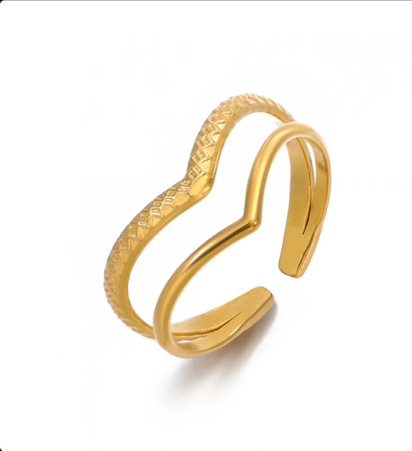 Dubbellaagse V-Vormige Open Ring Goud