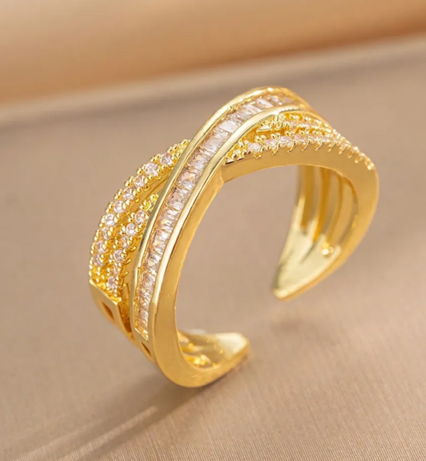 Ring Dubbellaags Micro Ingelegd Strass Goud