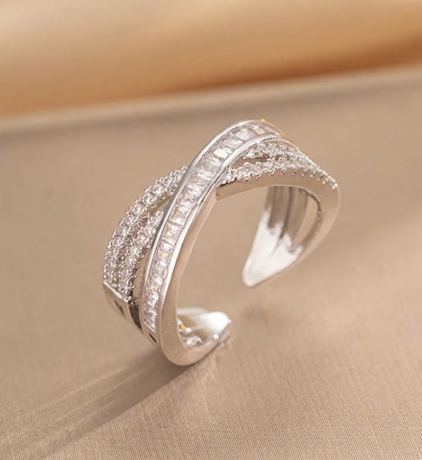 Ring Dubbellaags Micro Ingelegd Strass Zilver