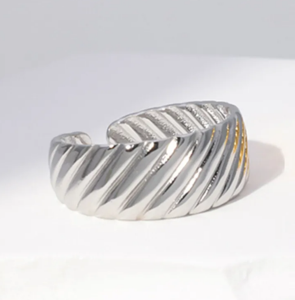 Zilveren Diagonale Textuur Stijl Ring