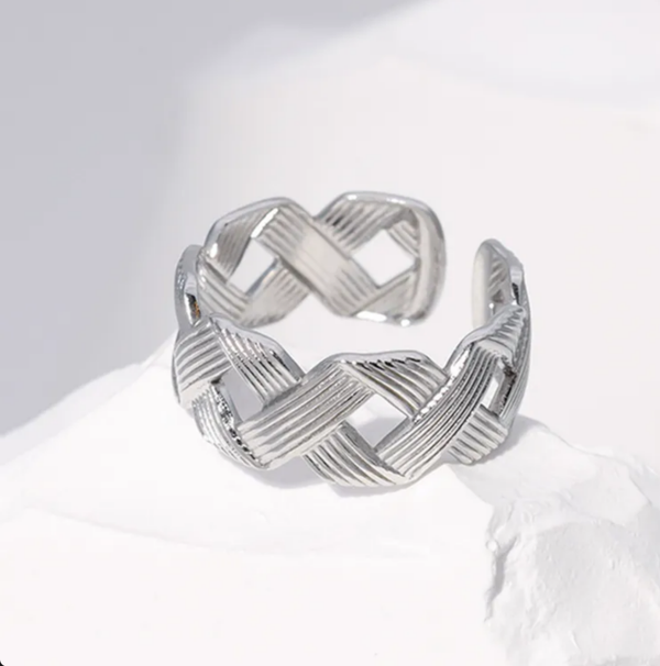 Zilveren Verticale Textuur Stijl Ring
