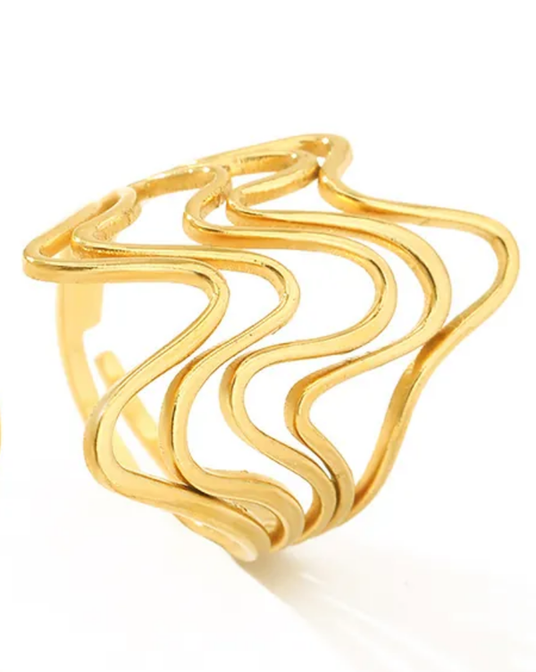 Gouden Abstracte Lijn Golfstijl Ring 1
