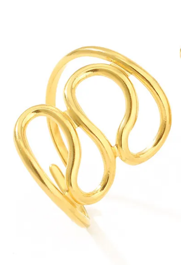 Gouden Abstracte Lijn Golfstijl Ring 2