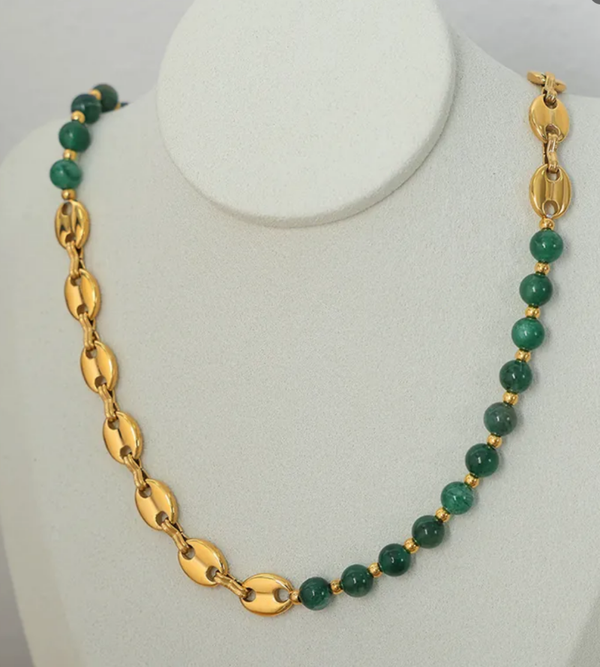 Gouden Ketting-Donkergroene Agaat Splicing