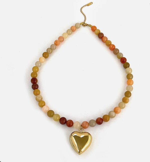 Natuursteen Kralenketting Met Harthanger