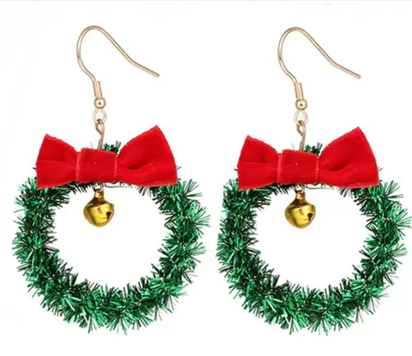 Oorbellen Kerstkrans met Bel en Strik