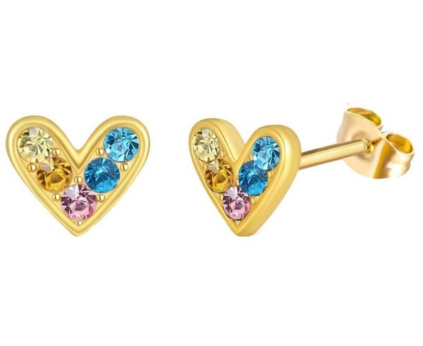 S. Steel Earrings CZ Heart multi