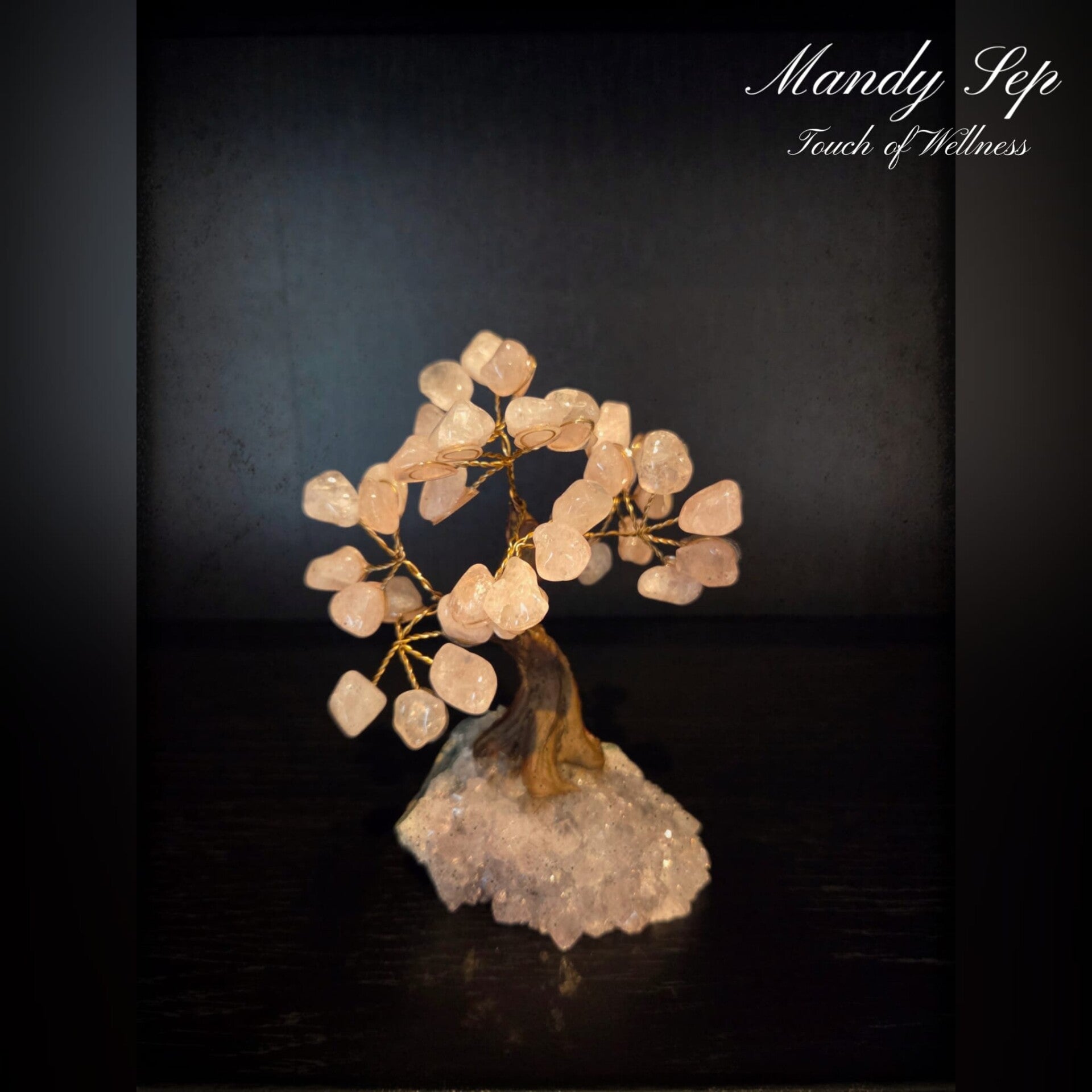 Edelsteen boompje op voet van Amethist - Rozenkwarts