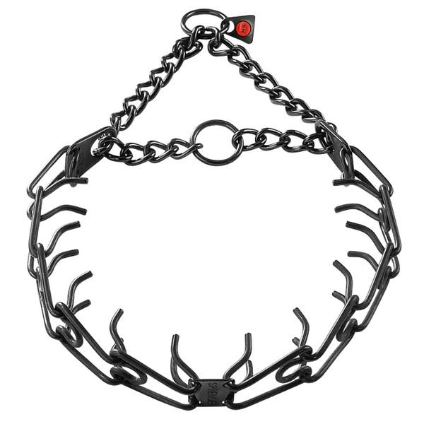 ULTRA-PLUS dressage chain with center plate and pull chain - stainless steel, black, 4 mm, 63 cm