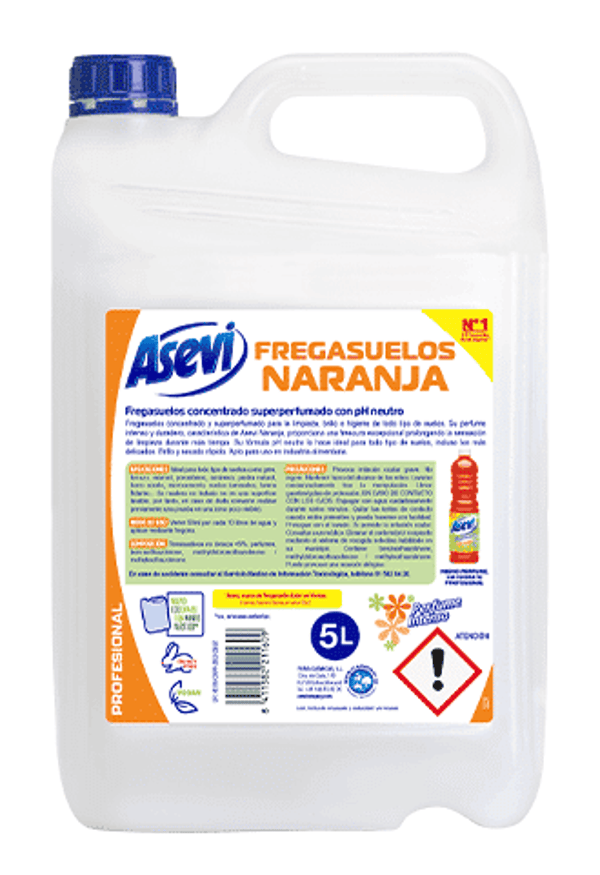 Fregasuelos Concentrado Asevi Naranja (Garrafa 5 Litros) – Brillo y Frescor Duradero