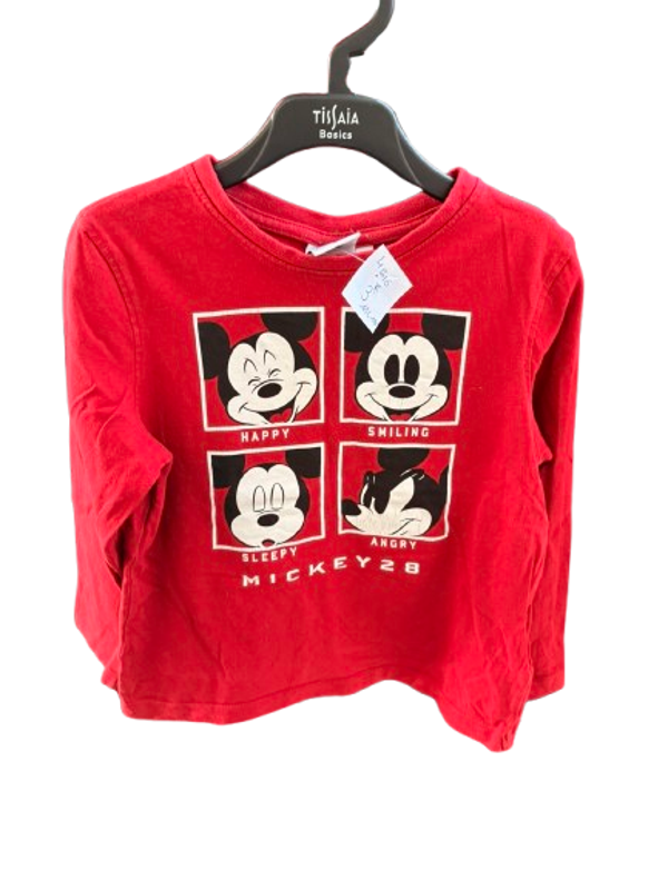 T shirt à manche longue rouge Mickey taille 4 ans