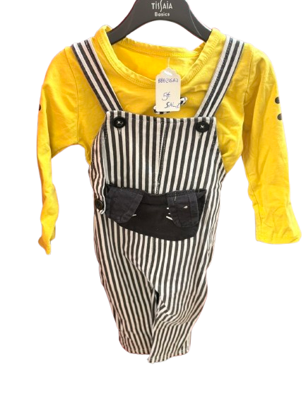 Salopette rayé et t shirt jaune taille 24 mois