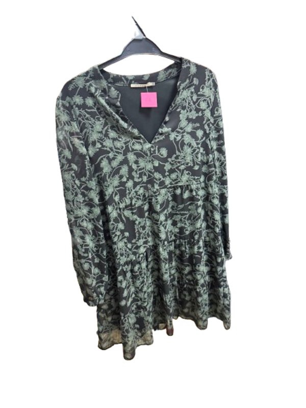 Robe noir et verte à fleurs ELORA taille 36