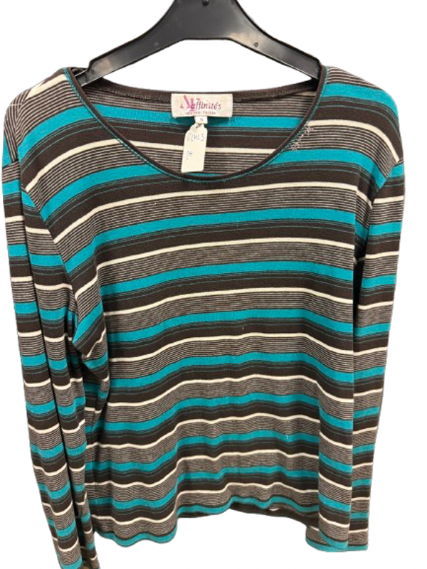 T shirt manche longue bleu et gris rayé taille L