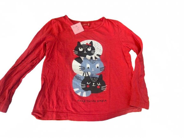 T shirt à manche longue rouge avec chat taille 4 ans