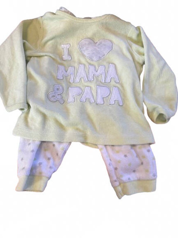 Pyjama vert et blanc "papa & maman" taille 12 mois
