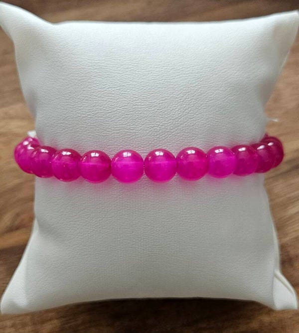 Bracelet perles rose fuchsia 8mm