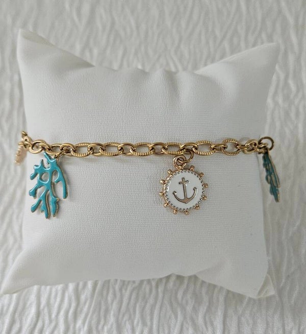 Bracelet marin doré – Corail & ancre