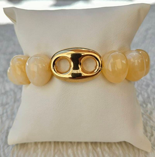 Bracelet grosses perles ivoire & perle dorée – Maïperles