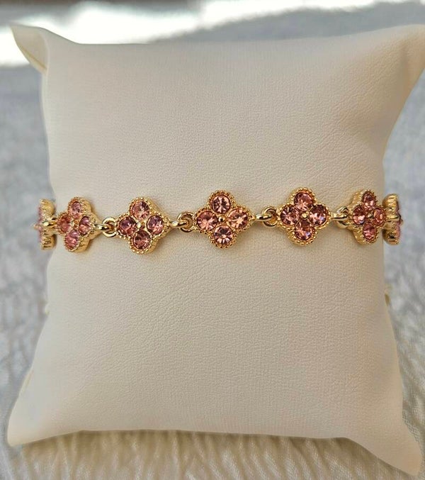 Bracelet Trèfle Rose Poudré – Élégance scintillante
