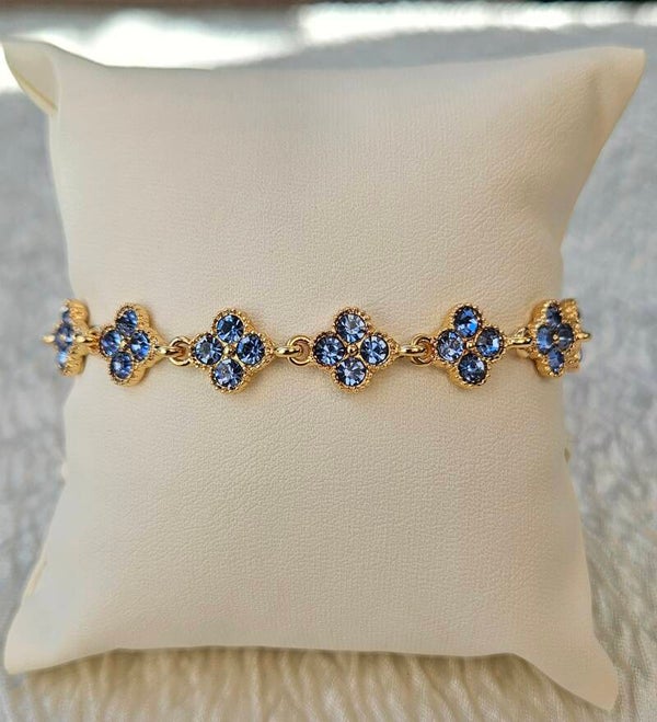 Bracelet Trèfle Bleu Saphir – Élégance scintillante