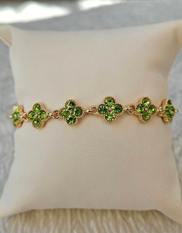 Bracelet Trèfle Vert Émeraude – Élégance scintillante