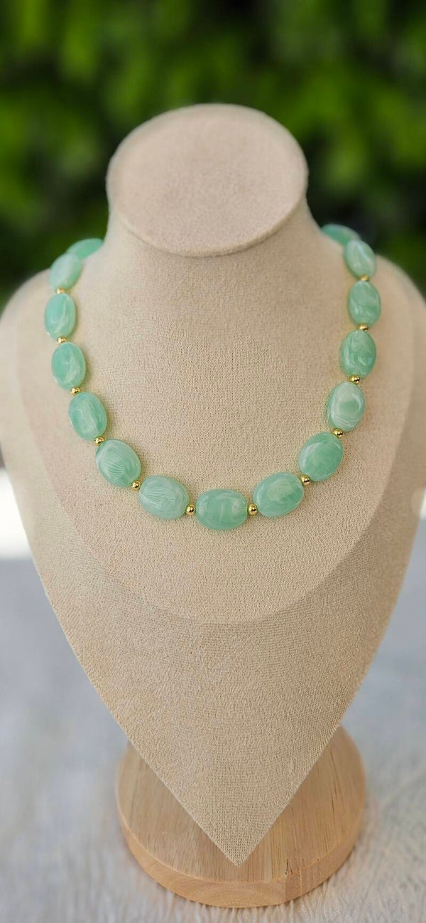 Collier grosses perles vert d'eau – Douceur & Élégance 💚